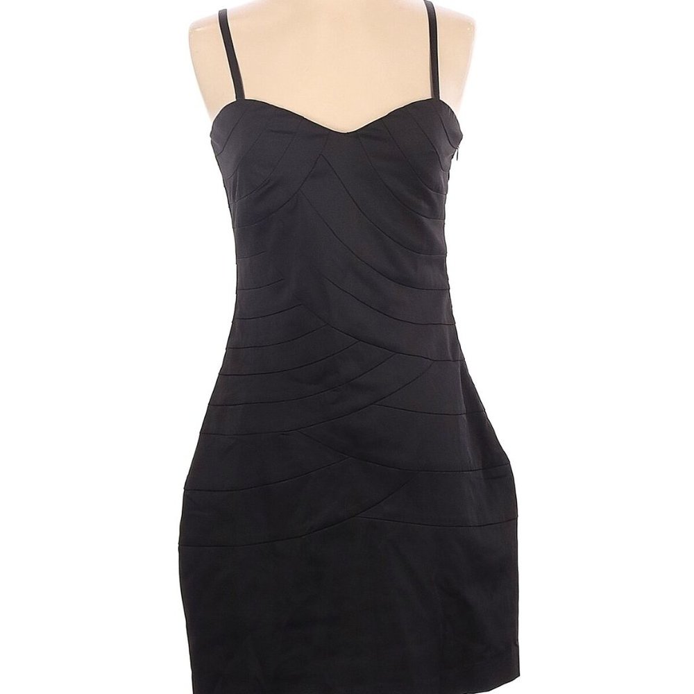 Walter By Walter Baker.Black Satin Mini Dress with Scallop Design on Bodice.